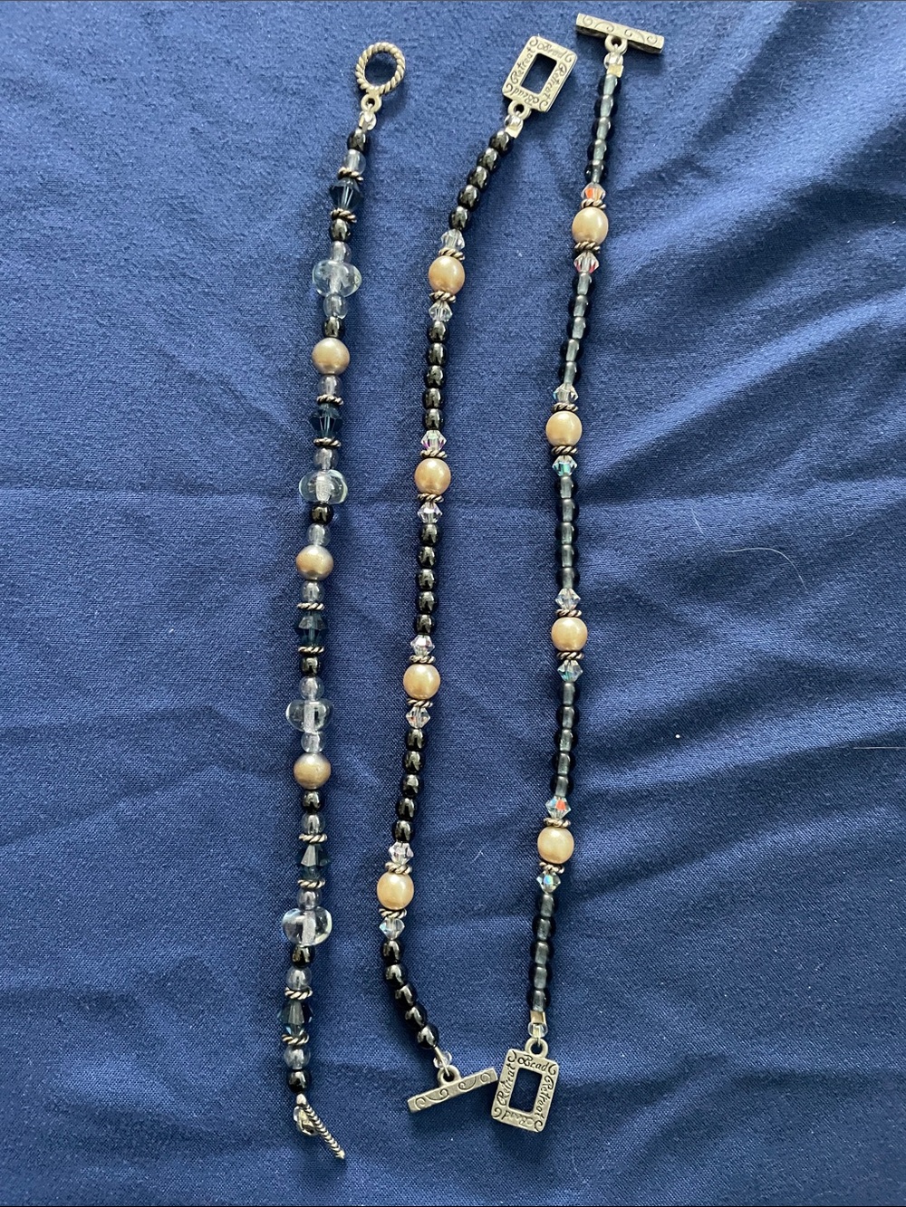 3-Pack Handmade Black and Gold Beaded Toggle Bracelet - Women Jewelry